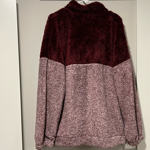Half zip pullover sweater with kangaroo pocket - burgundy - Picture 5 of 11